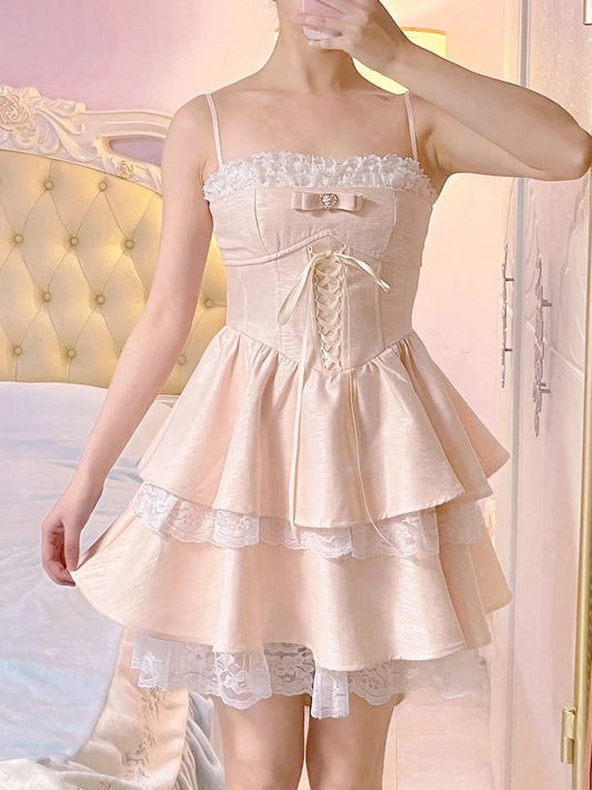 Beauty Homecoming Dress Spaghetti Straps Lace Short Prom Dress Back to School Outfits Birthday Party Dress D4987