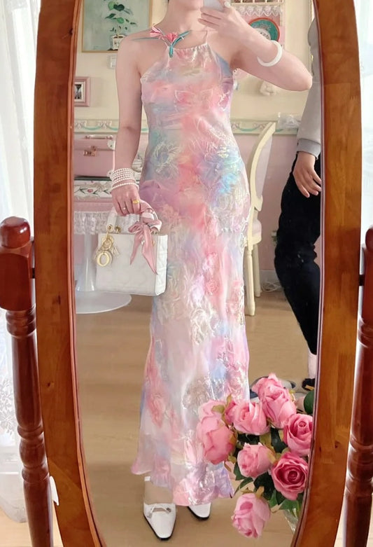 New Arrival Prom Dress Spaghetti Straps Print Evening Dress Long Cocktail Outfits Gala Gown D4998