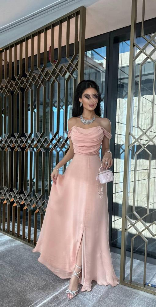 Pink Off Shoulder A-Line Long Party Dress Wedding Guest Dress MD7551