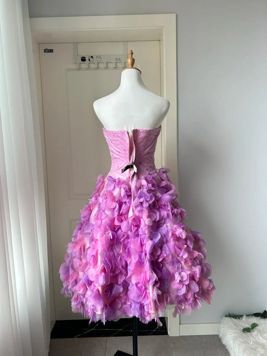 Charming Homecoming Dress Strapless Flower Sequins Back to School Outfits Party Dress D6476