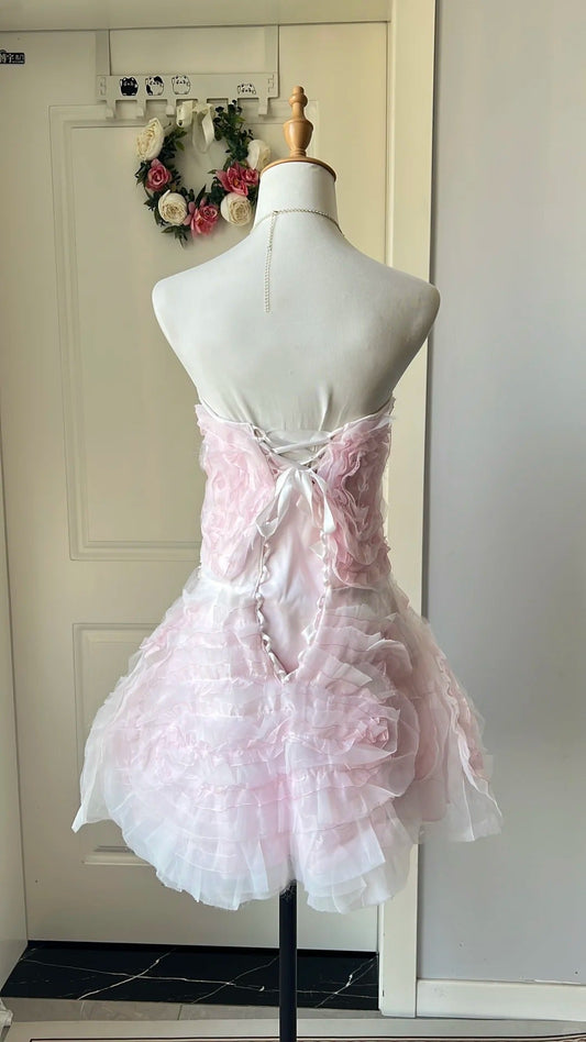 New Homecoming Dress Strapless Cascade Back to School Outfits Party Dress D6473