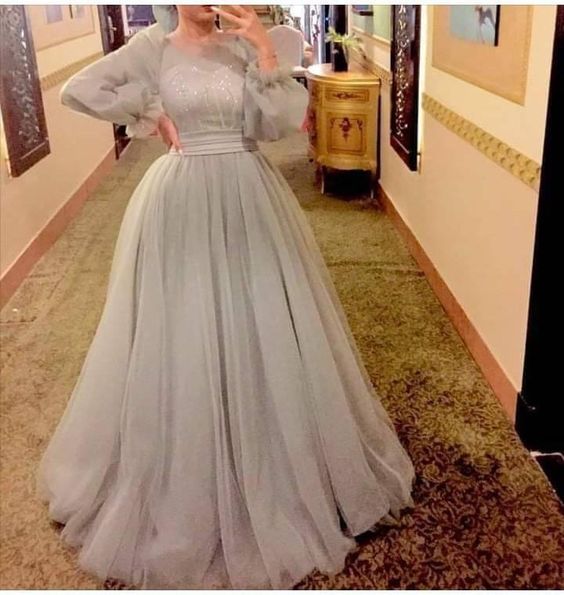 Silver Gray A line tulle prom dress tulle party dress fg2913