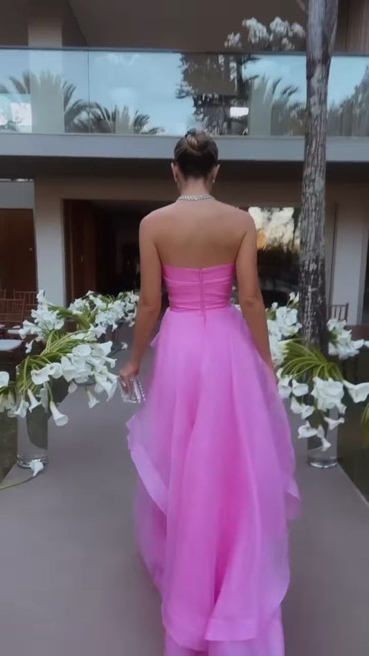 simple pink prom dress,modest evening dresses fg1002