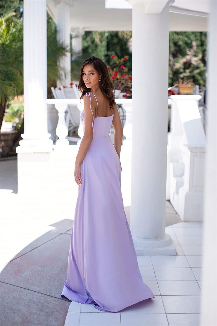 Lavender A-Line Spaghetti Straps Floor Length Split Front Prom Dresses fg3061