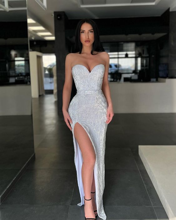 Stunning Sequin prom dresses, Classy prom dresses, Silver Prom dress fg2995