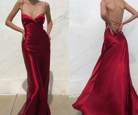 Red prom dress,spaghetti straps evening dresses S2299