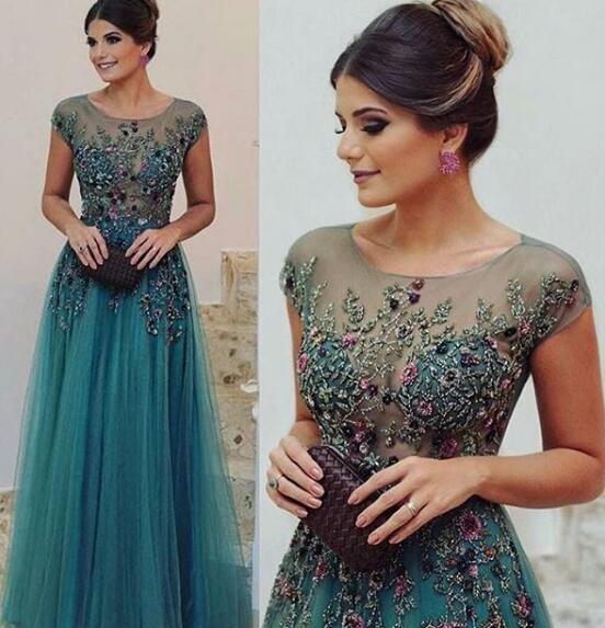 A-Line Scoop Floor Length Short Tulle Prom Dress/Evening Dress fg2691