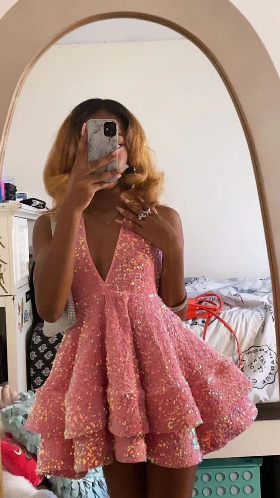 16th Birthday Outfit black Girl Hoco Dress Pink Sequin Homecoming Dresses fg2944