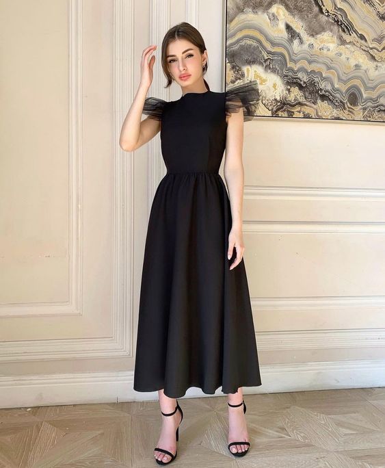 Black Evening Dress, Prom Vintage Dress fg2948