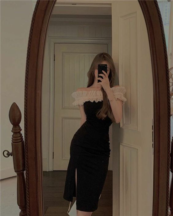 Black Evening Dress, Off The Shoulder Prom Vintage Dress fg2960