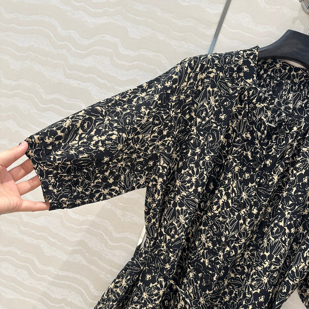 Celine Dress Black mix Beige Silk Viscose