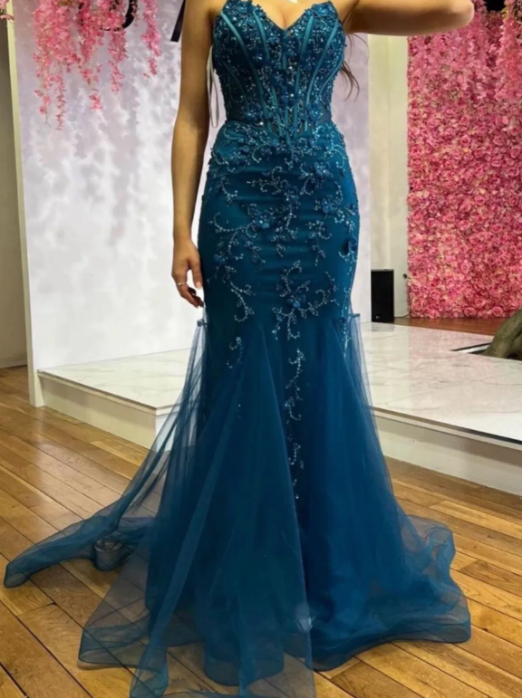 Pretty Prom Dress Spaghetti Straps Pleated Tulle Long Gala Gown Evening Dress Party Outfits D5015
