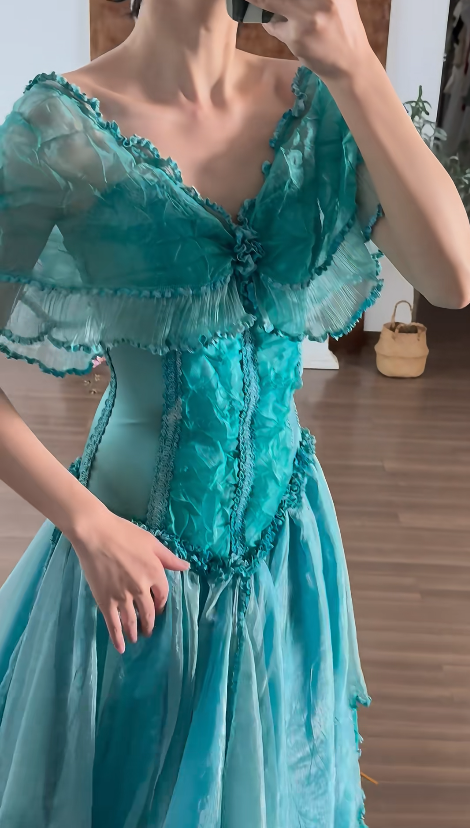V Neck Chiffon Prom Party Dress Retro Vintage Evening Dress fg8696