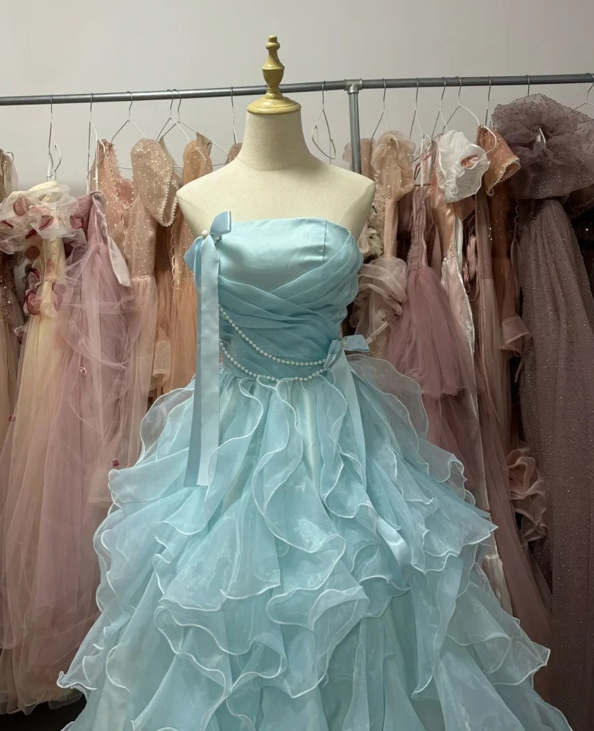 90s Retro Ball Gown Strapless Ruffle Quinceanera Dress Evening Dress Gala Prom Gown D5045