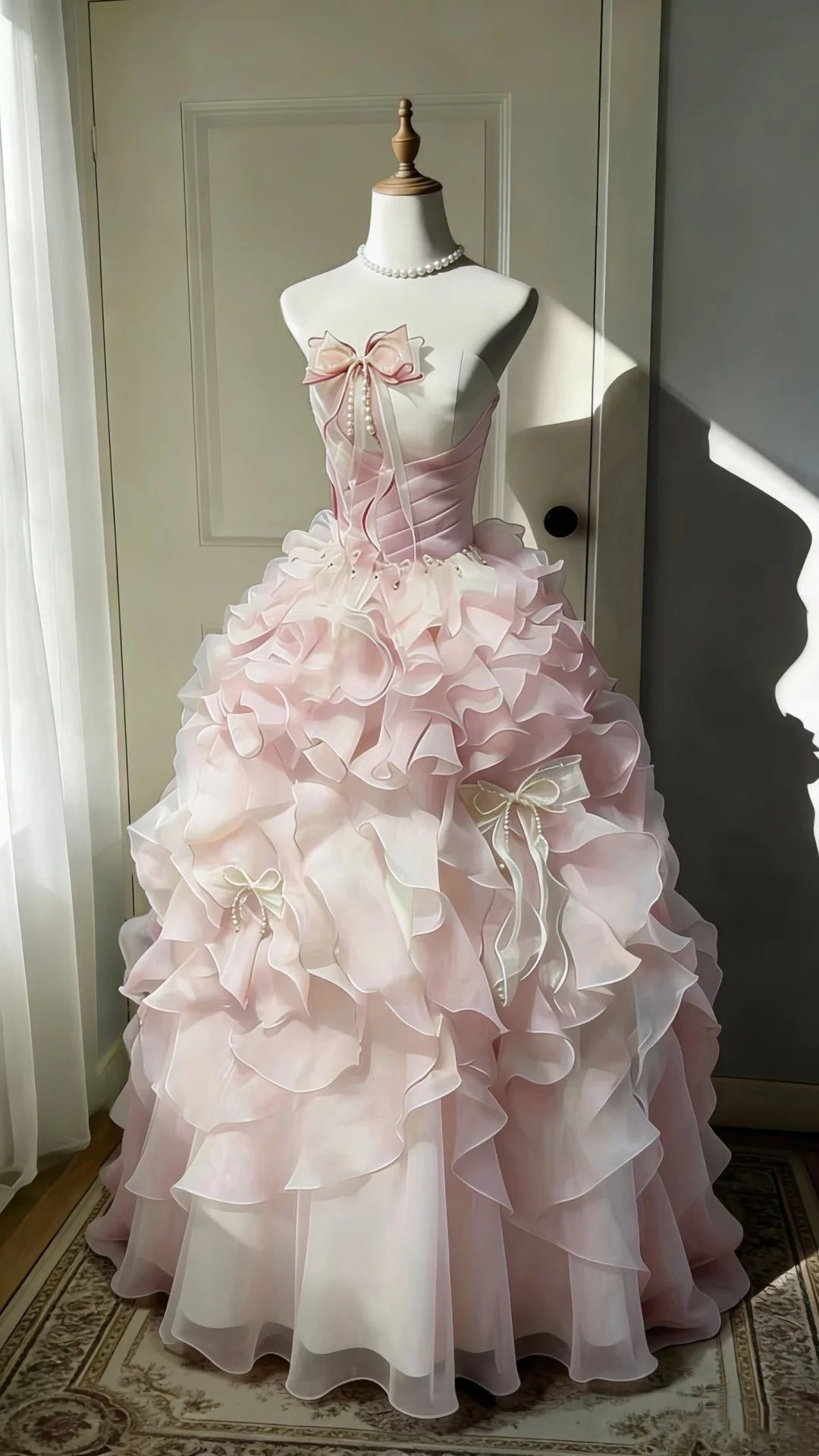 Pretty Ball Gown Strapless Pleated Ruffle Quinceanera Dress Evening Dress Gala Prom Gown D5049