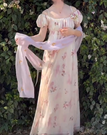Charming Imperial Prom Dress Crew Neck Pleated Print Gala Gown Evening Dress Party Outfits D5057