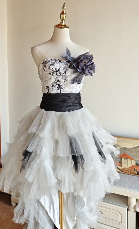 90s Retro Prom Dress Strapless Pleated Tulle Homecoming Dress Evening Dress Birthday Party Outfits D5061