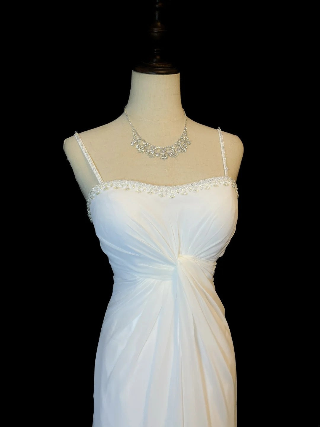 Elegant Prom Dress White Spaghetti Straps Pleated Formal Gown Evening Dress Gala Dress D5070