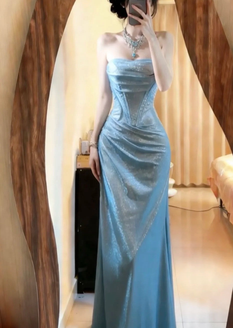 Chic Prom Dress Strapless Sheath Formal Gala Gown Evening Dress Birthday Party Dress D5076
