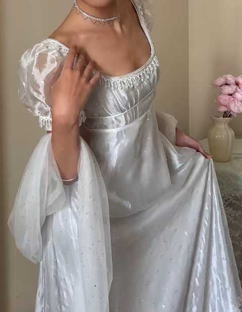 90s Retro Prom Dress Square Neck Imperial Dress Formal Gala Gown Evening Dress Party Outfits D5090
