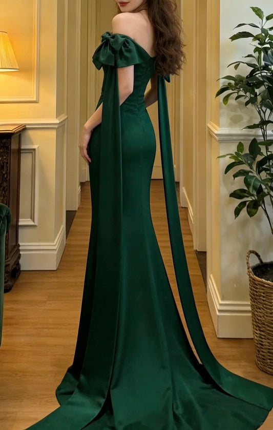 Minimalist Prom Dress Dark Green Off Shoulder Mermaid Gala Gown Evening Dress Formal Outfits D5095