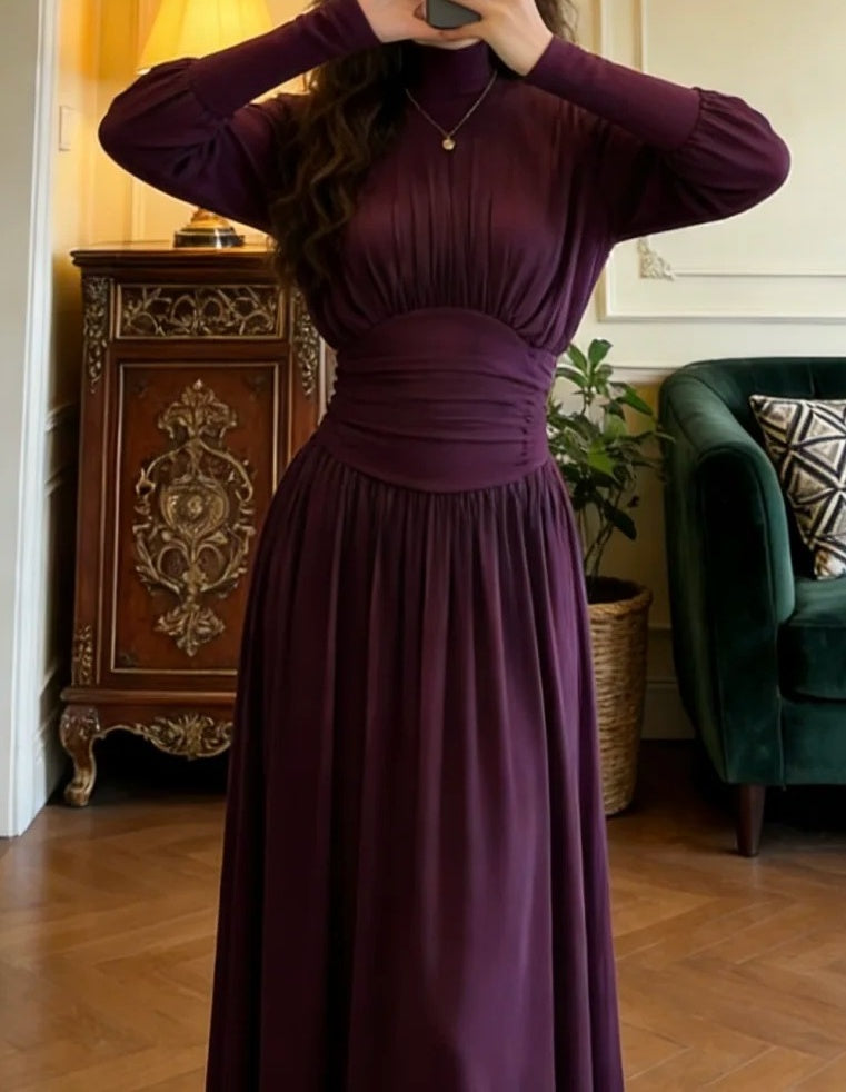 Elegant Prom Dress Purple A Line Crew Neck Pleated Gala Gown Formal Evening Dress Graduation Outfits D5112