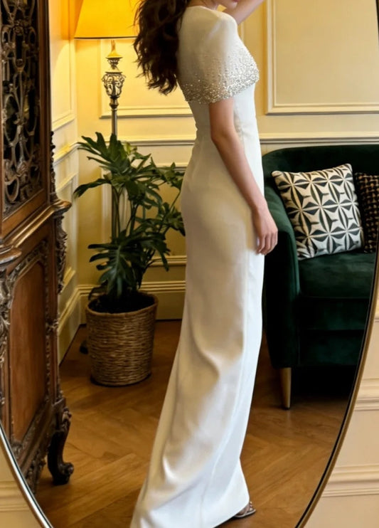 Gorgeous Prom Dress White Crew Neck Gala Gown Formal Evening Dress Graduation Outfits D5115