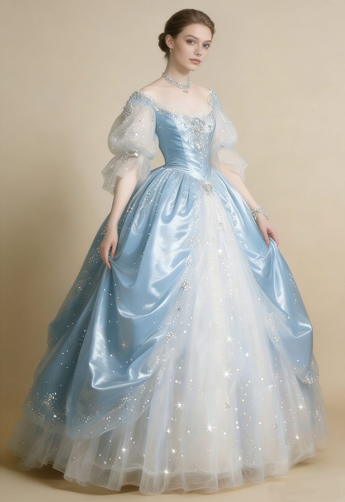 Gorgeous Ball Gown Light Blue Crew Neck Tulle Pleated Quinceanera Dress Evening Dress 18th Birthday Prom Gown D5117