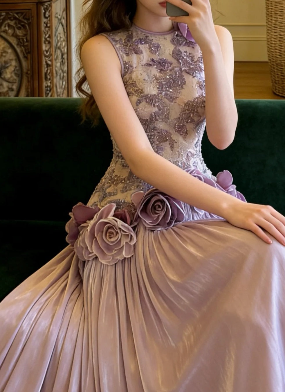 Charming Prom Dress Light Purple Crew Neck Pleated Gala Gown Formal Outfits Evening Dress Graduation Dress D5131