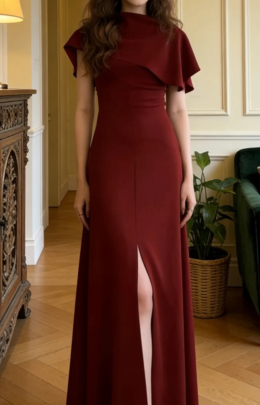 Pretty Prom Dress A Line Wine Red Slit Gala Gown Formal Outfits Evening Dress Graduation Dress D5132