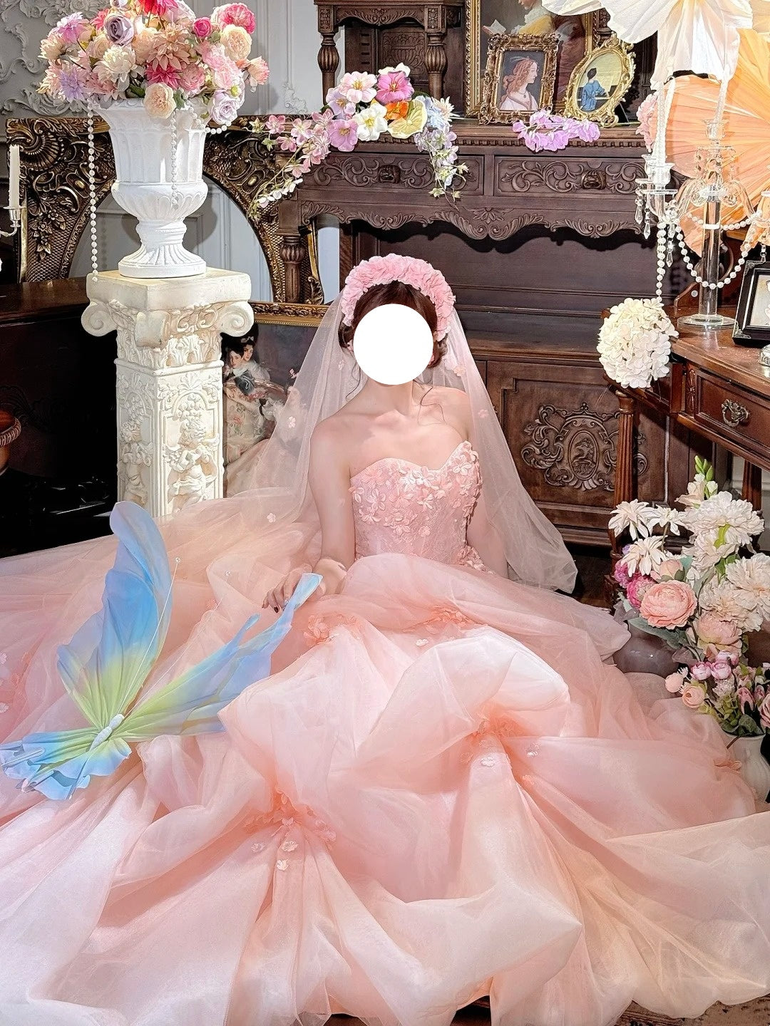 Cute Ball Gown Pink Sweetheart Floral Quinceanera Dress Evening Dress 18th Birthday Prom Gown D5133