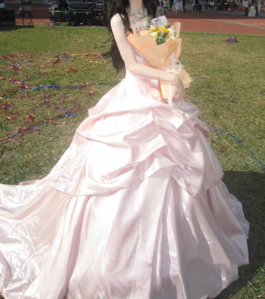 Pretty Ball Gown Light Pink Strapless Beading Pleated Evening Dress Quinceanera Dress 18th Birthday Prom Gown D5136