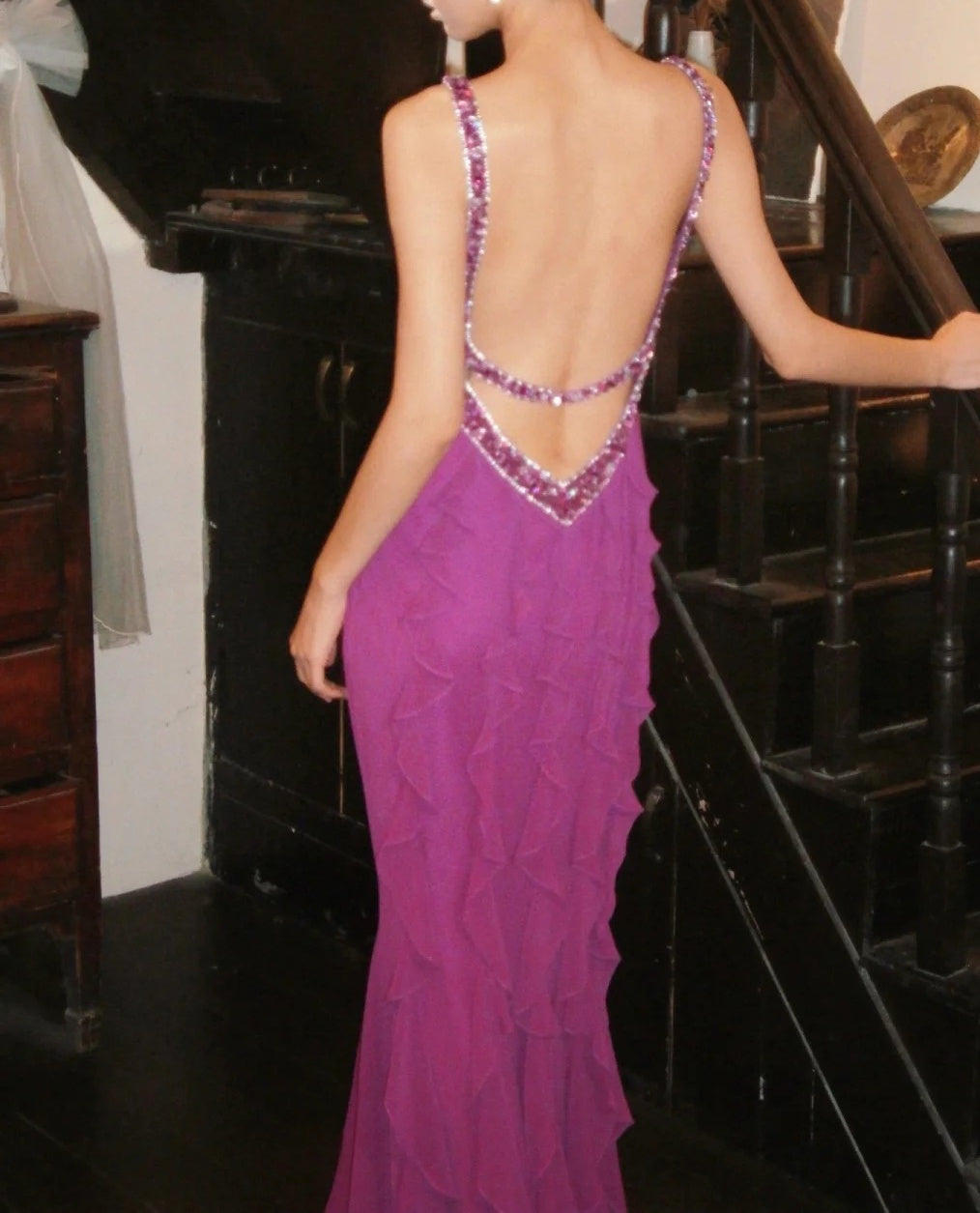 Elegant Prom Dress Spaghetti Straps Backless Crystal Gala Gown Evening Dress Graduation Dress D5167
