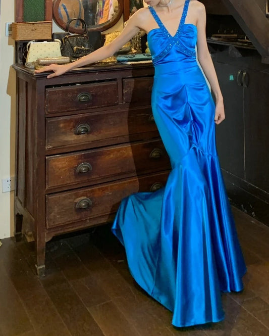 Stunning Prom Dress Royal Blue V-neck Pleated Mermaid Gala Gown Formal Evening Dress 18th Birthday Party Dress D5200