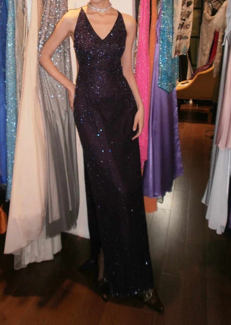 Shiny Prom Dress Black V-neck Gala Gown Formal Evening Dress 18th Birthday Party Dress D5204