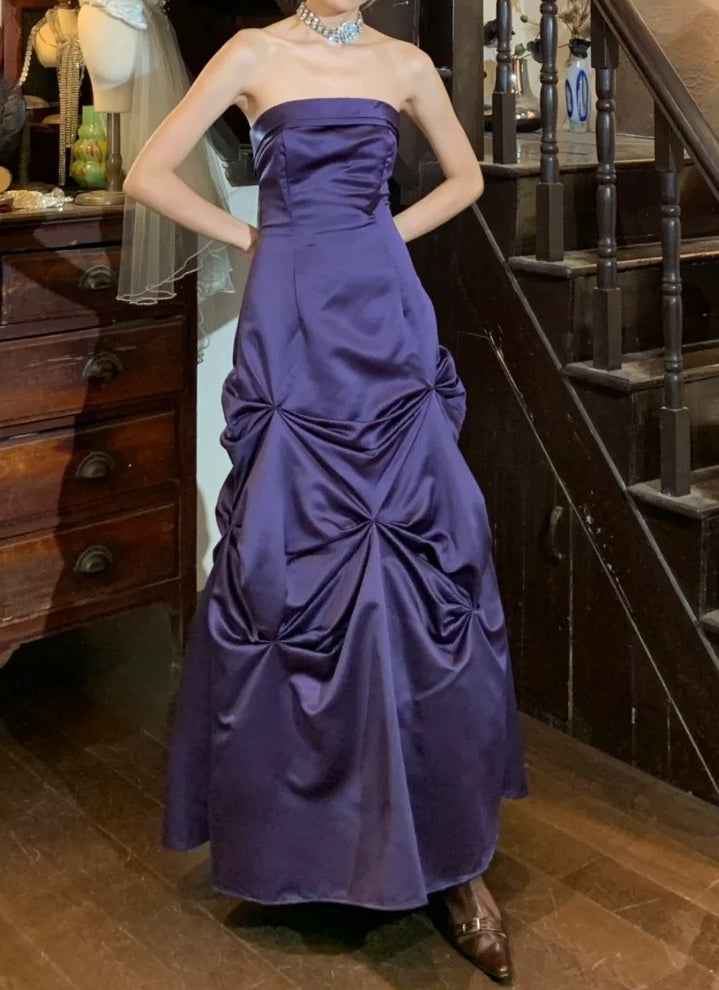 Pretty Prom Dress A Line Strapless Pleated Gala Gown Formal Evening Dress 18th Graduation Dress D5208