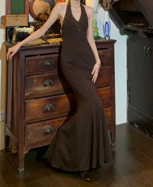 Elegant 90s Prom Dress V-neck Backless Mermaid Gala Gown Formal Evening Dress 18th Birthday Party Dress D5222