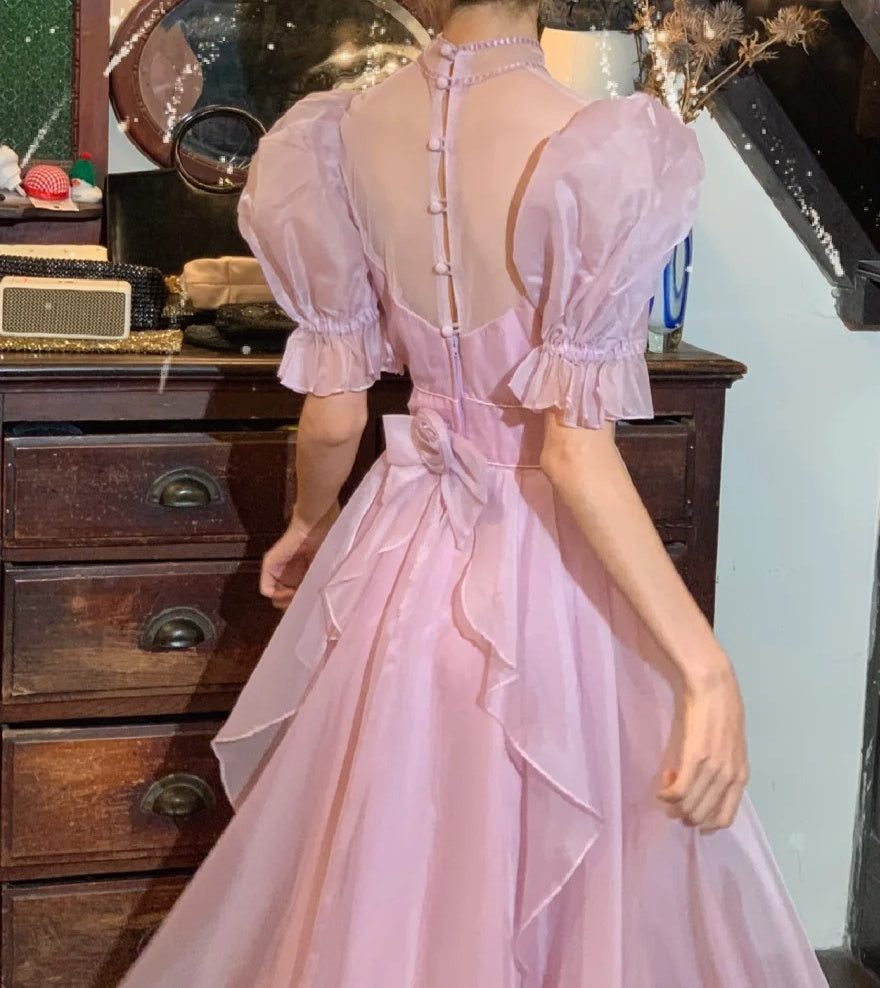 Retro 90s Prom Dress Pink A Line High-Collar Gala Gown Formal Evening Dress 18th Birthday Party Dress D5225