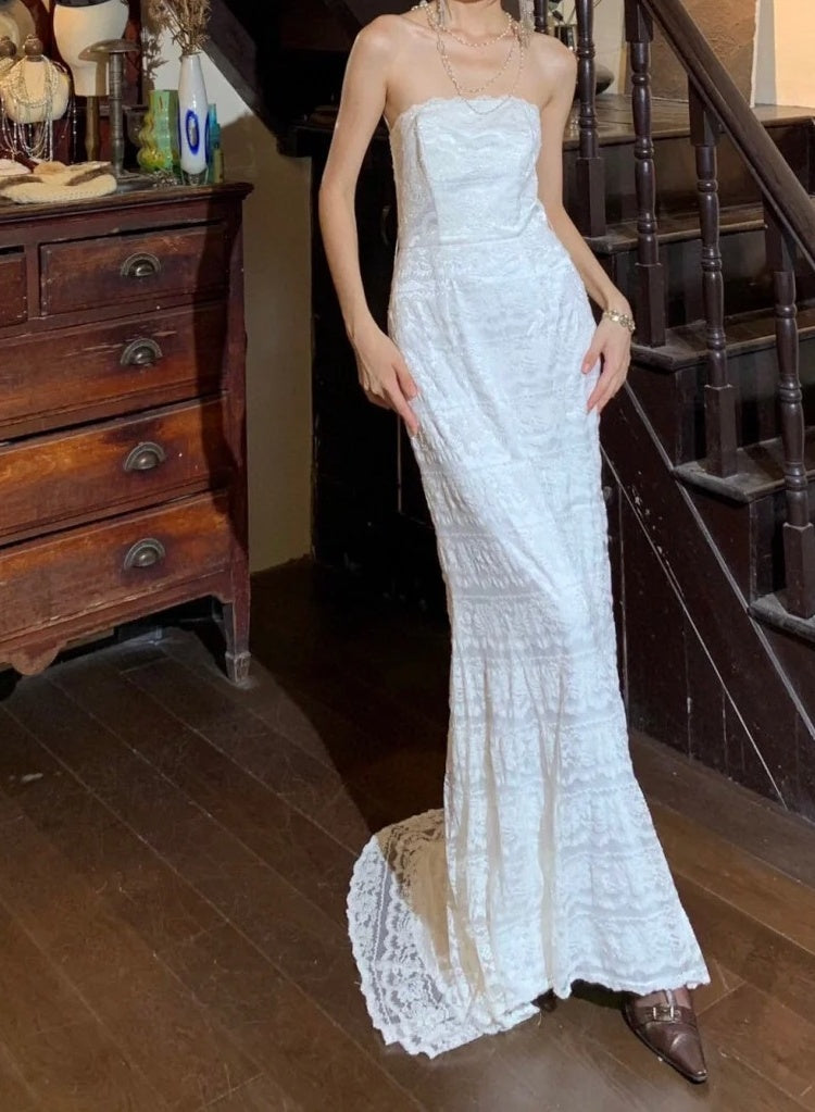 Elegant 90s Wedding Dress Strapless Wedding Dress for Garden Wedding D5230