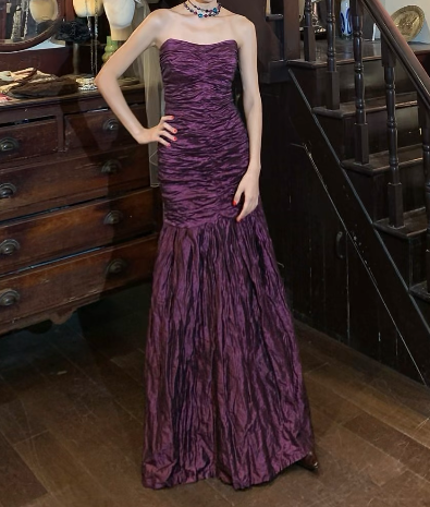 Retro 90s Prom Dress Dark Purple Strapless Pleated Mermaid Gala Gown Formal Evening Dress Graduation Dress D5241