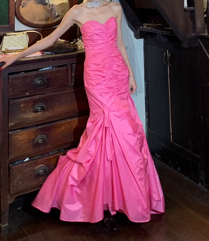 Pretty Prom Dress Hot Pink Sweetheart Pleated Mermaid Gala Gown Evening Dress Birthday Party Dress D5249