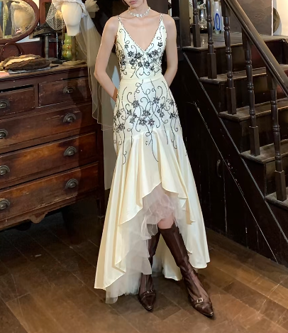 Retro 90s Prom Dress V-neck Mermaid Gala Gown Evening Dress D5262