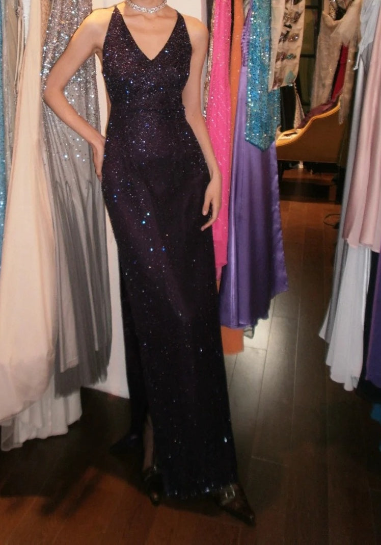 Sparkling 90s Prom Dress V-neck Gala Gown Evening Dress Birthday Party Dress D5284