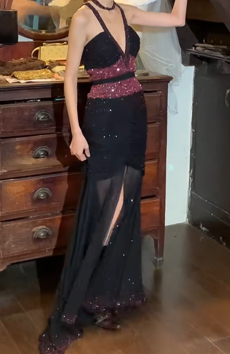 Charming 90s Prom Dress Halter Mermaid Gala Gown Evening Dress D5288