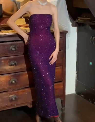 Shiny Prom Dress Purple Strapless Gala Gown Evening Dress Birthday Party Dress D5289