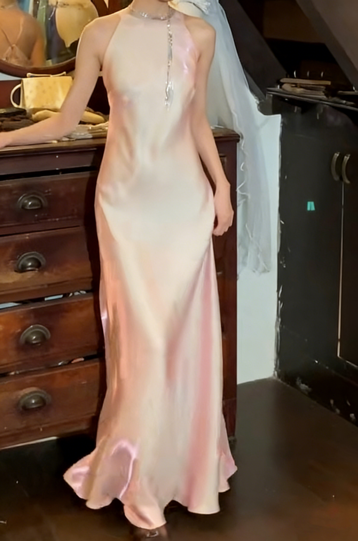 Pretty 90s Prom Dress Satin Crew Neck Birthday Party Dress Gala Gown Evening Dress D5300