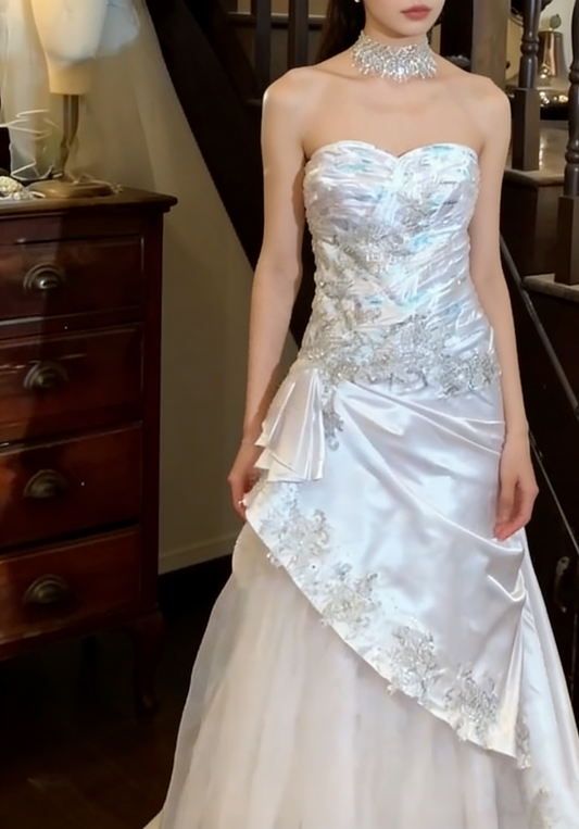 Stunning 90s Prom Dress Sweetheart Pleated Tulle Gala Gown Evening Dress Wedding Dress D5302