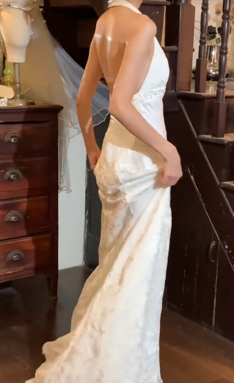 Elgant 90s Prom Dress White V-neck Backless Gala Gown Evening Dress Wedding Dress D5305
