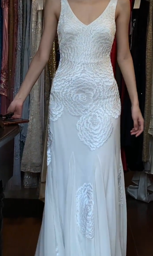 Pretty 90s Prom Dress V-neck Mermaid Gala Gown Evening Dress Wedding Dress D5306