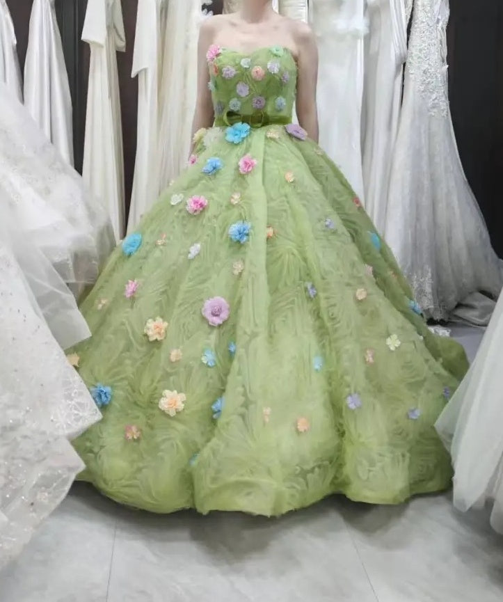 Pretty Ball Gown Strapless Floral Evening Dress Quinceanera Dress 18th Birthday Gown D5326